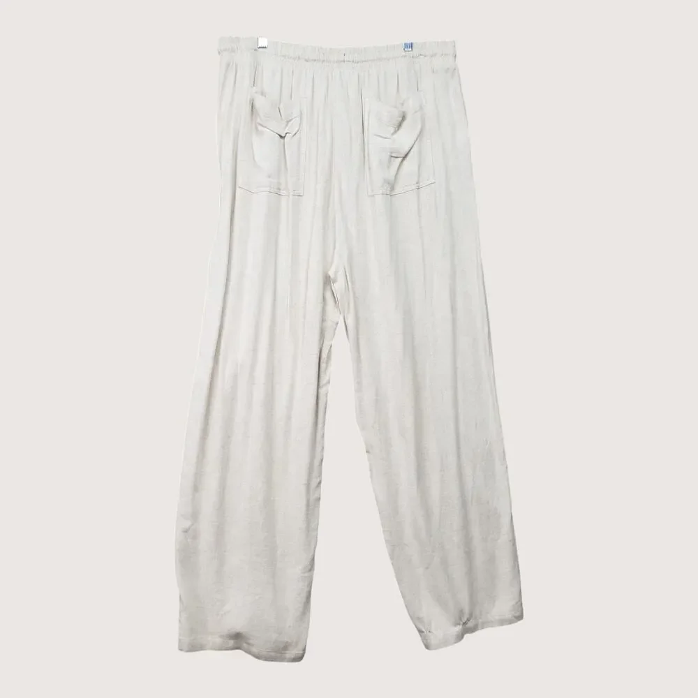 Falls Creek Womens 1X Beige Linen Blend Lounge Pants Wide Leg Drawstring NWT - Picture 3 of 15